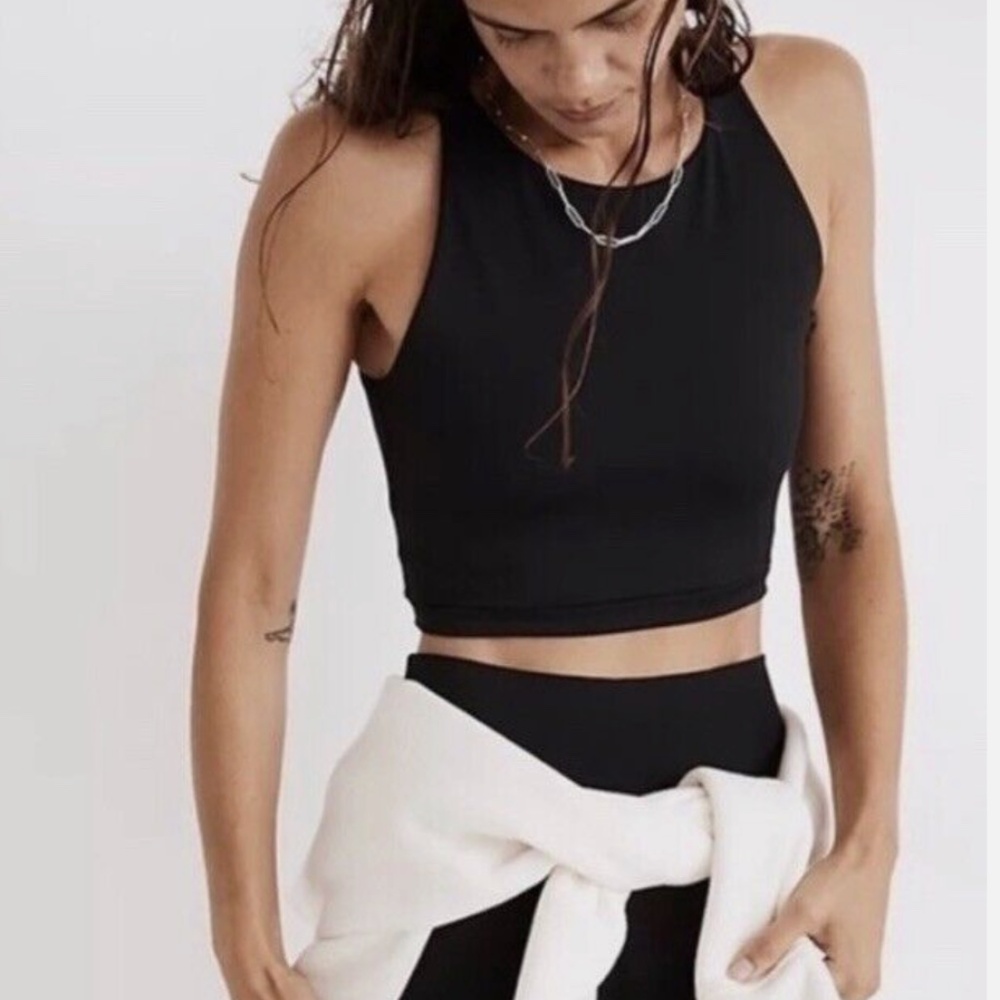 Madewell Women's Form Racerback Crop Top NWT Black Size M